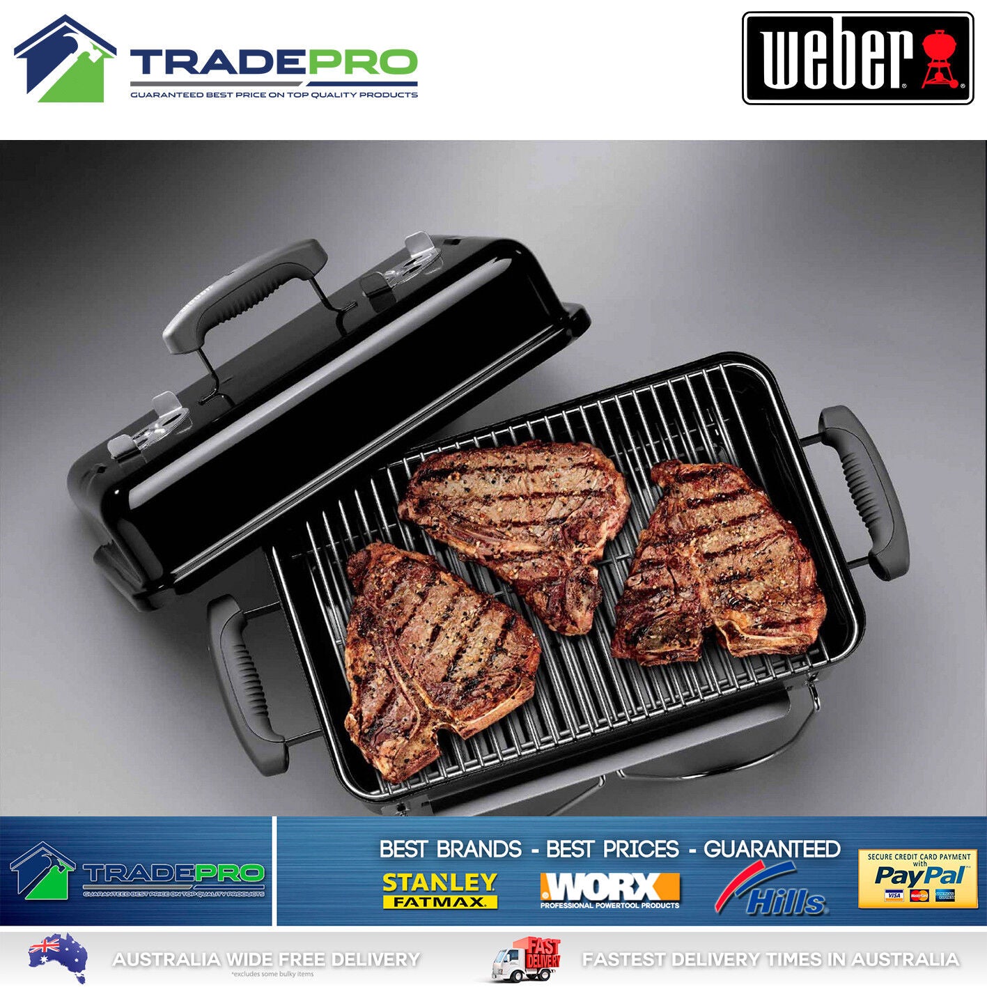 Weber BBQ Go Anywhere PRO with Hood Portable Charcoal Grill Camp Cooker Stove