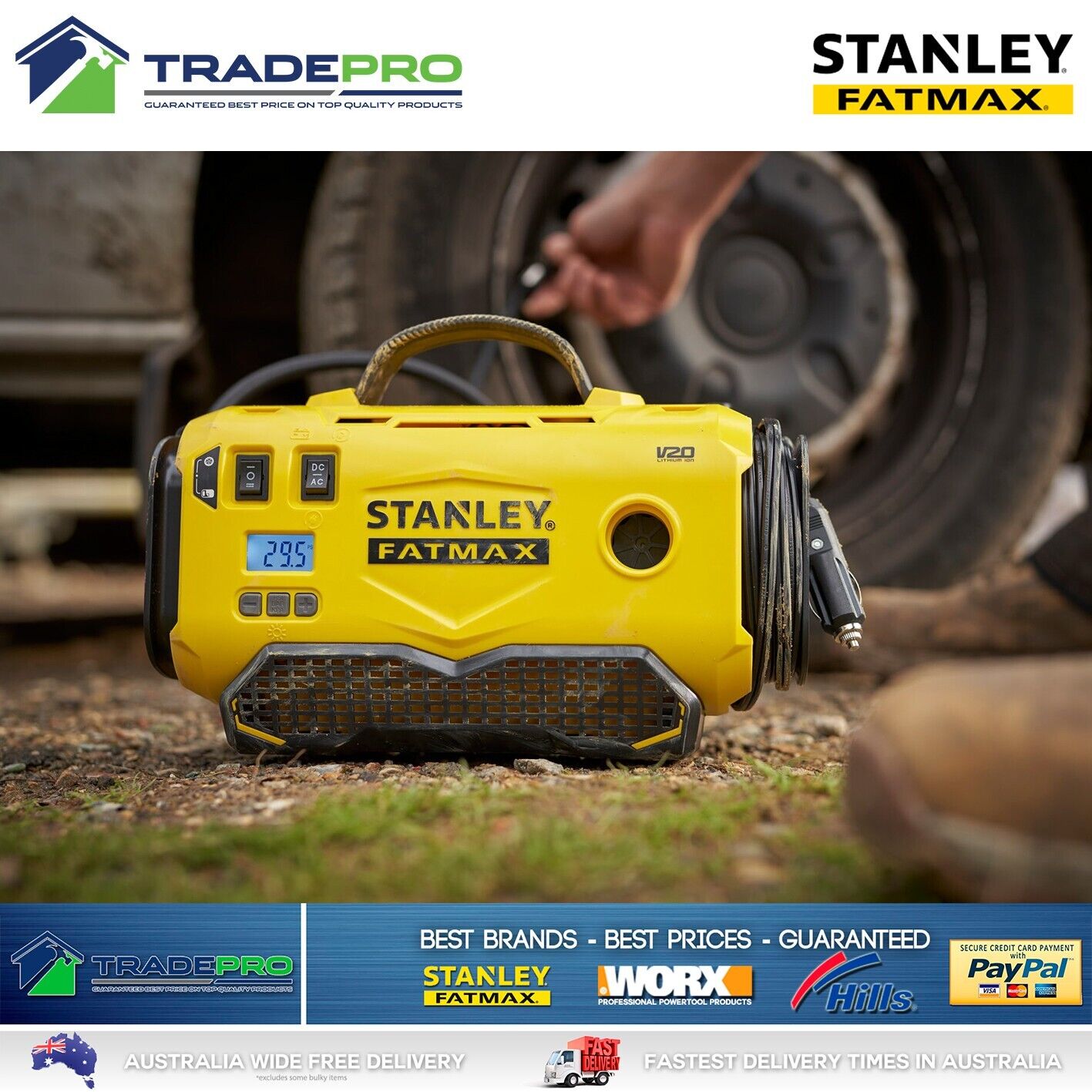 Stanley Fatmax 18V 6pc Combo Kit Cordless Blower Inflator LED Light Set Battery