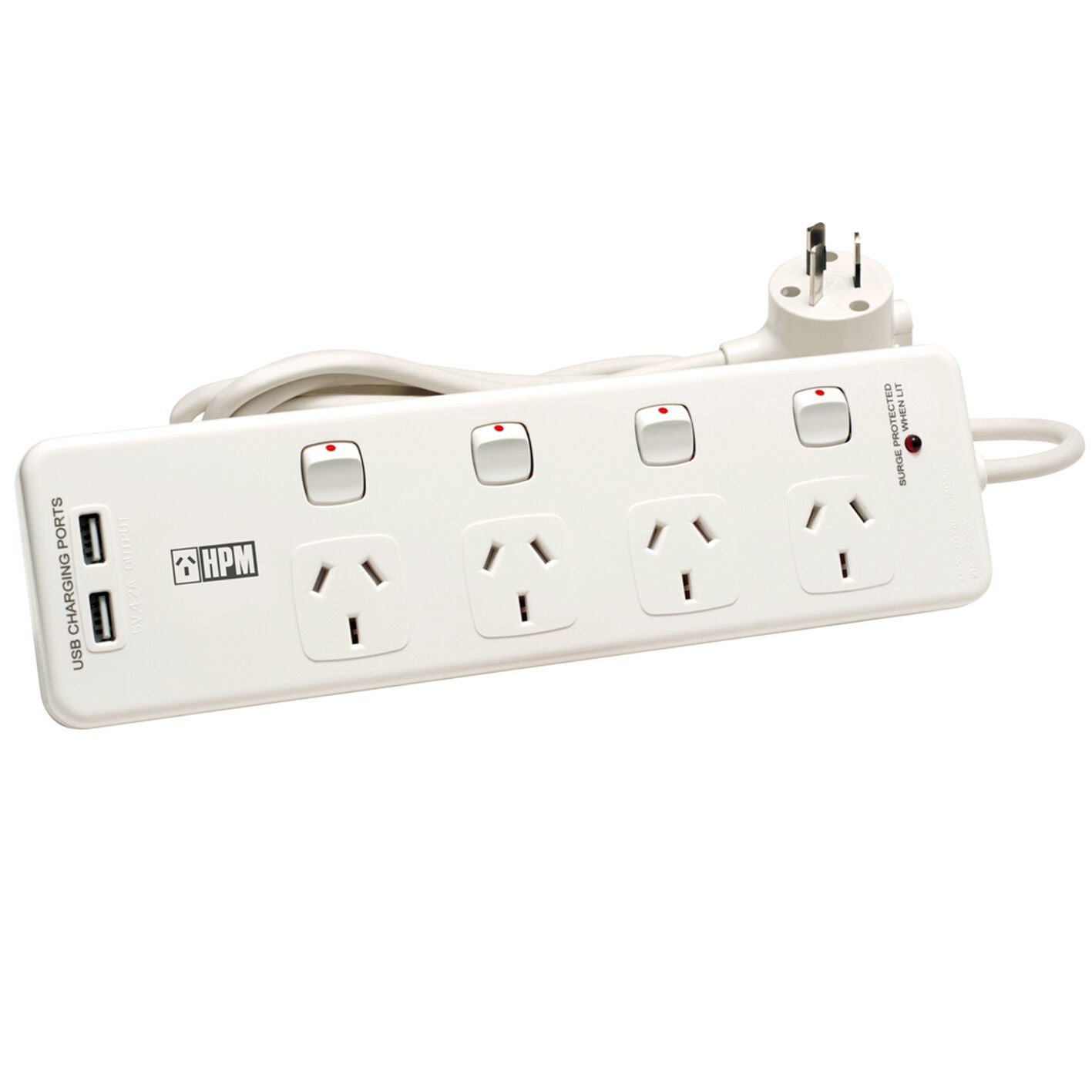 Power Board Surge Protector HPM® Smart Fast USBs & 4 Outlet Individual Switched
