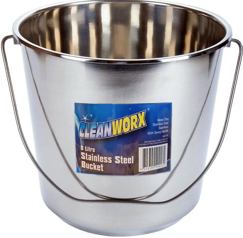 Stainless Steel Bucket with Handle 8Ltr Premium H/Duty Quality New Model 8L Pail