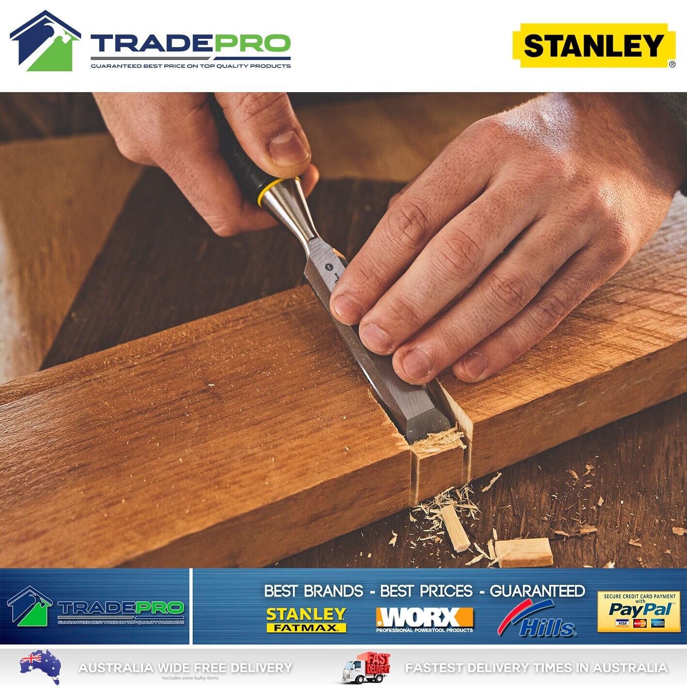 Genuine Stanley Heavy Duty 3 Piece Forged Hardened Chisel Set Wood Cutting PRO