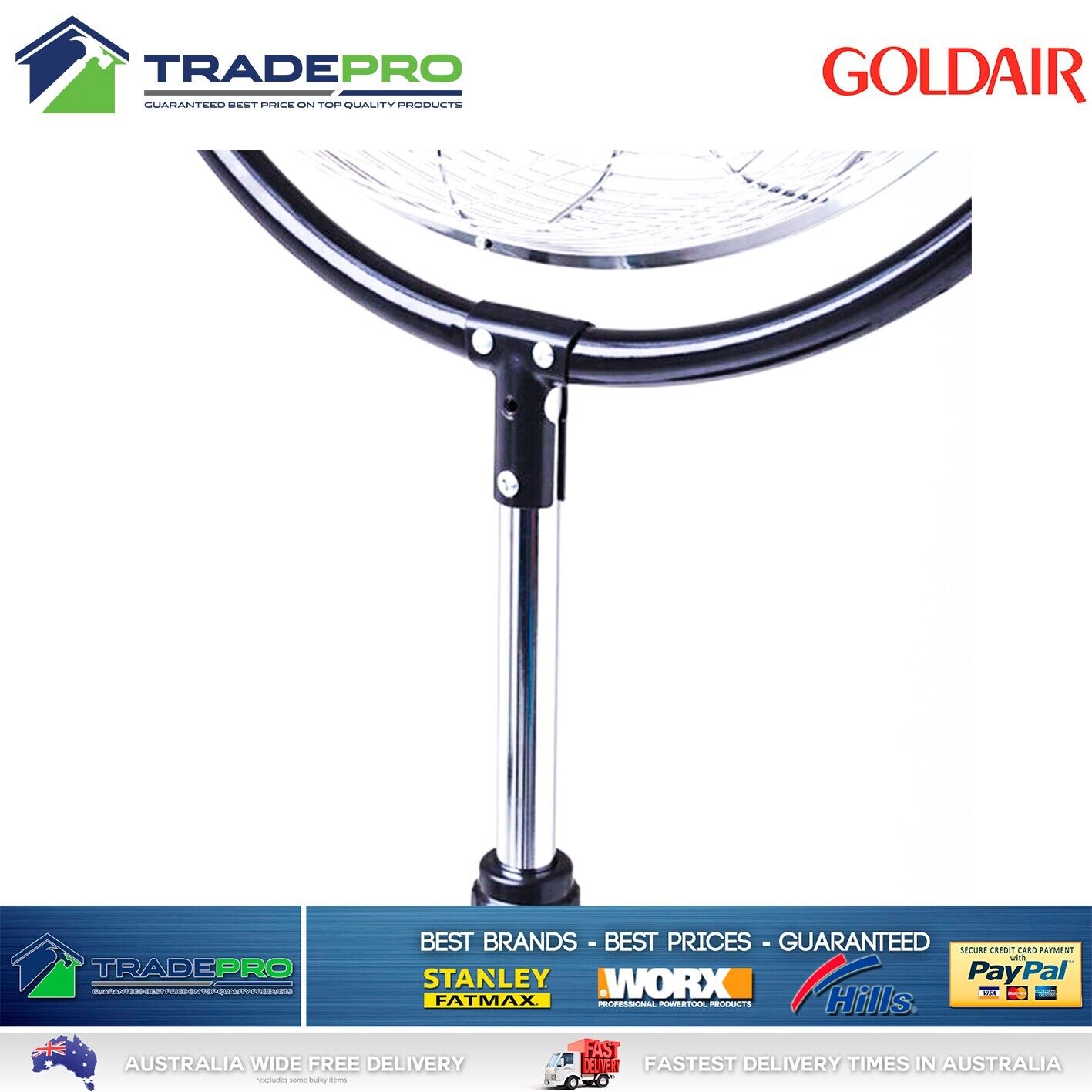 Pedestal Fan High Velocity 45cm Goldair Black Chrome 3 Speed & Tilt Oscillate