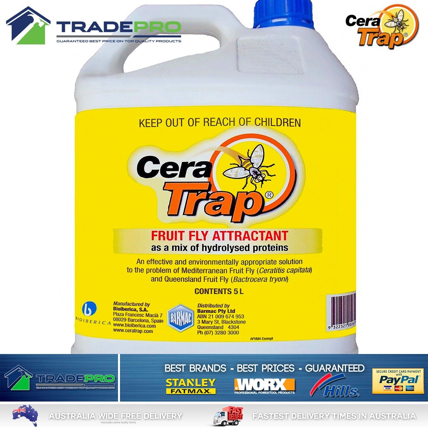 Fruit Fly Trap Refill 5L Cera Trap® Organic Fruitfly Catcher Attractant Liquid