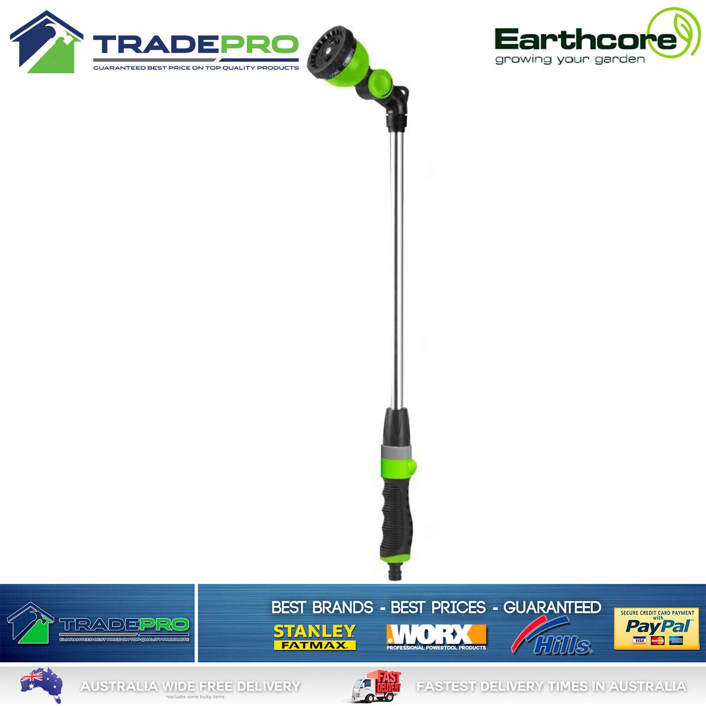 Watering Wand Gun Earthcore® PRO Long Handled 70cm 7 Pattern Garden Water Hose