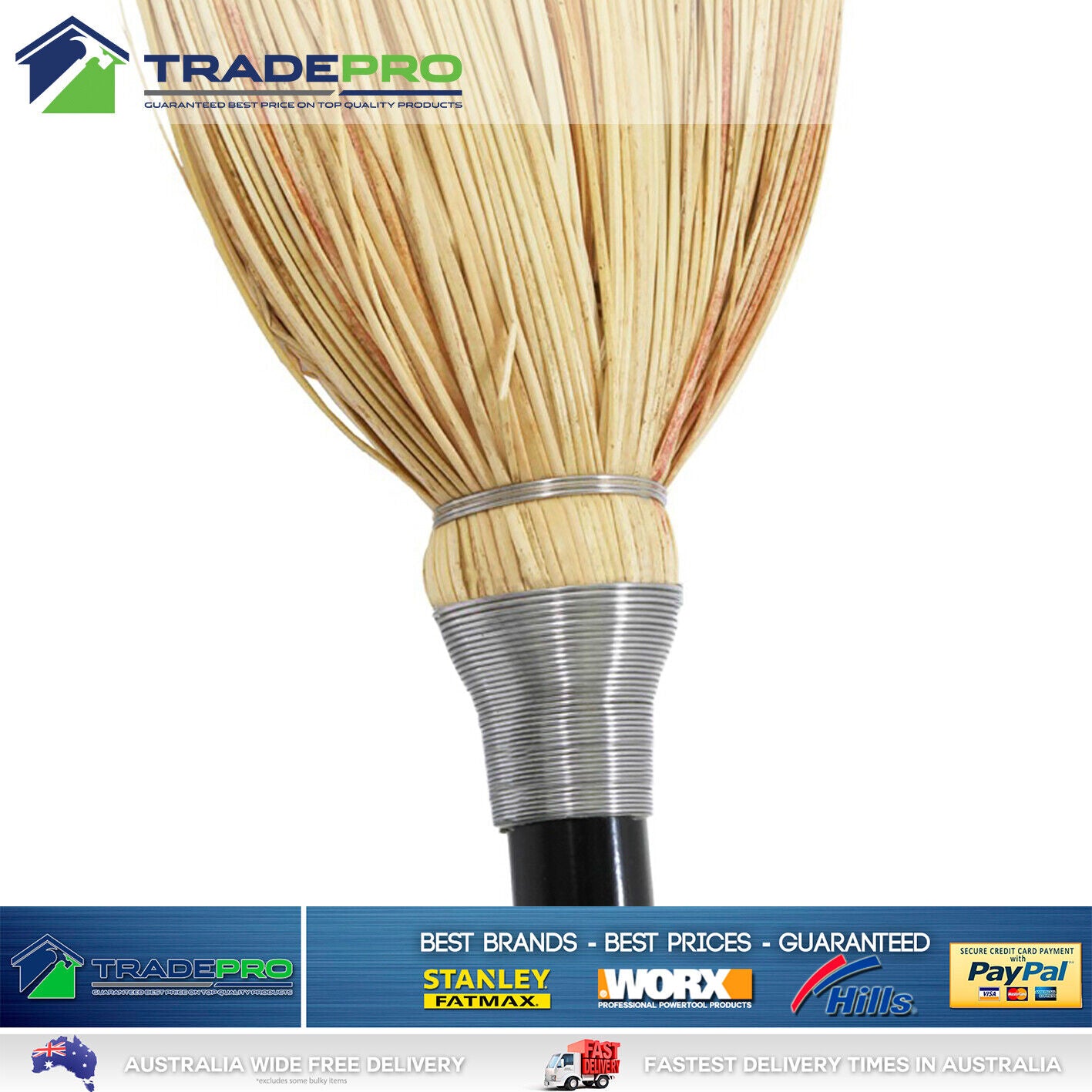 Broom Millet Straw 5 Tie Heavy Duty Quality Outdoor Indoor & Tuff Metal Handle 6699524