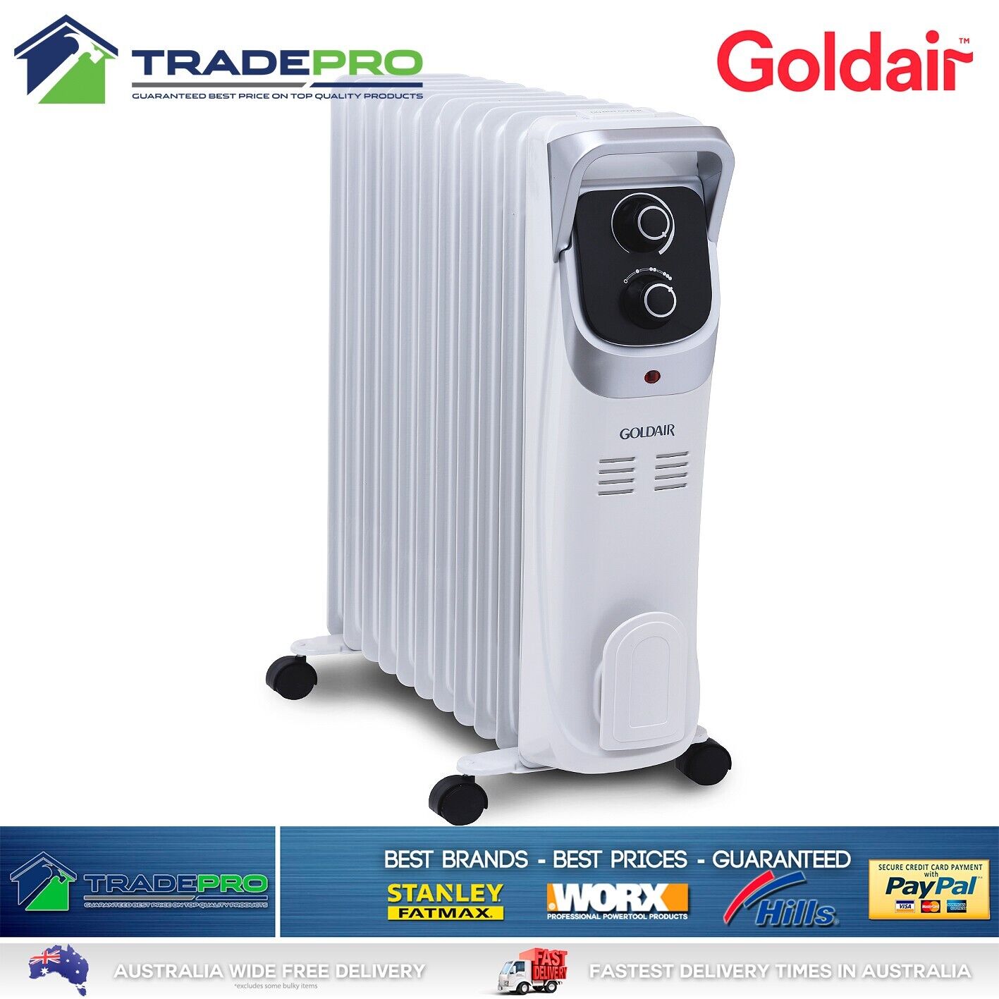 Goldair Genuine 11 Fin Tower Heater Column Portable Thermostat Home Slim Oil PRO