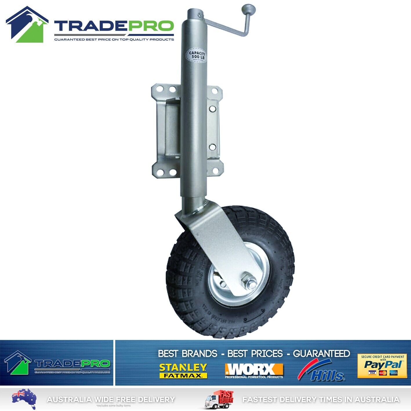 Jockey Wheel 250mm Trailer Swing Up 10" Wheel with Bracket Caravan Boat Trailer