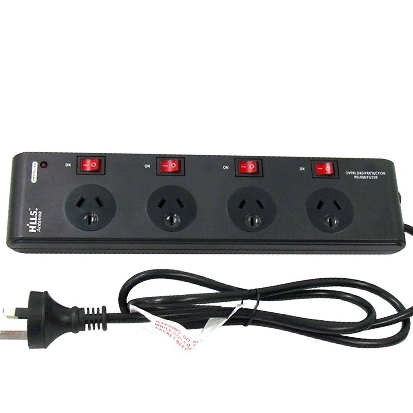 Power Board Surge Filter Protector 4Way Switched Outlet Black Powerboard