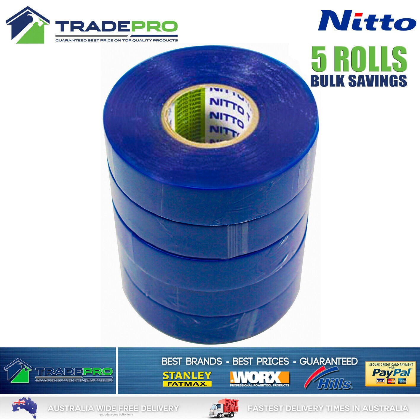 5x Rolls Nitto® Electrical Tape Blue 18mm x 20m Insulation Denko Electric Bulk