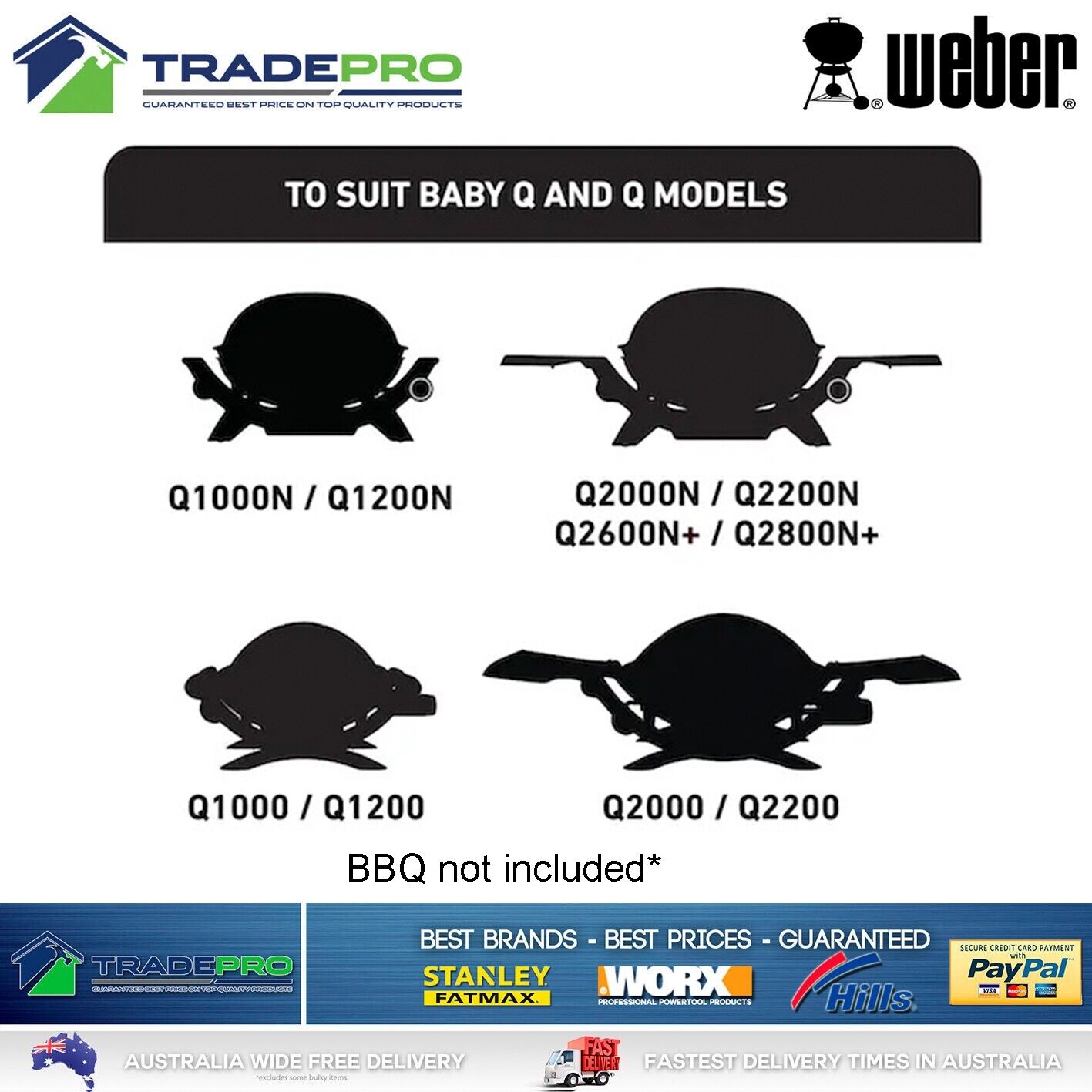 Weber BBQ Portable Cart Trolley Stand & H/Duty Wheels 1000 2000 Baby Q Series