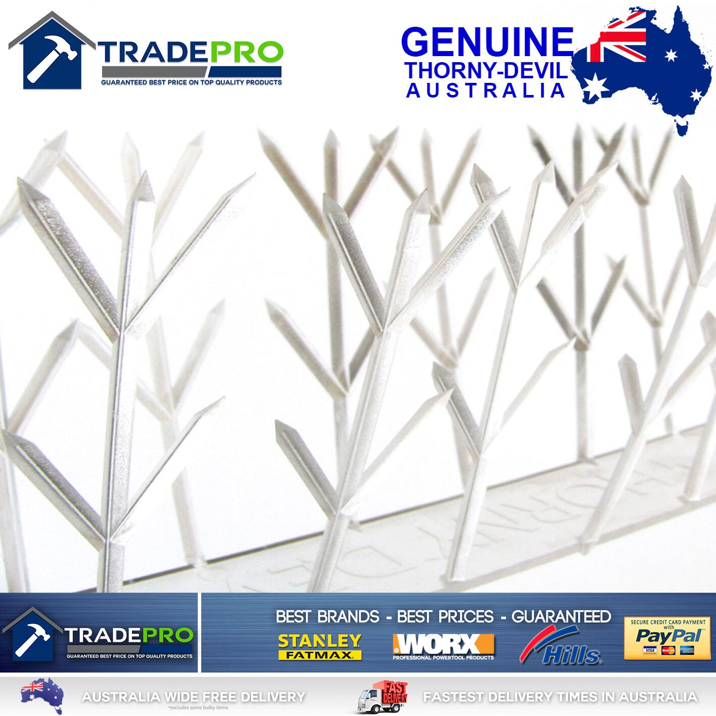 Thorny Devil® Spikes PRO Clear Polycarb 42cm Fence Animal Bird Possum Deterrent