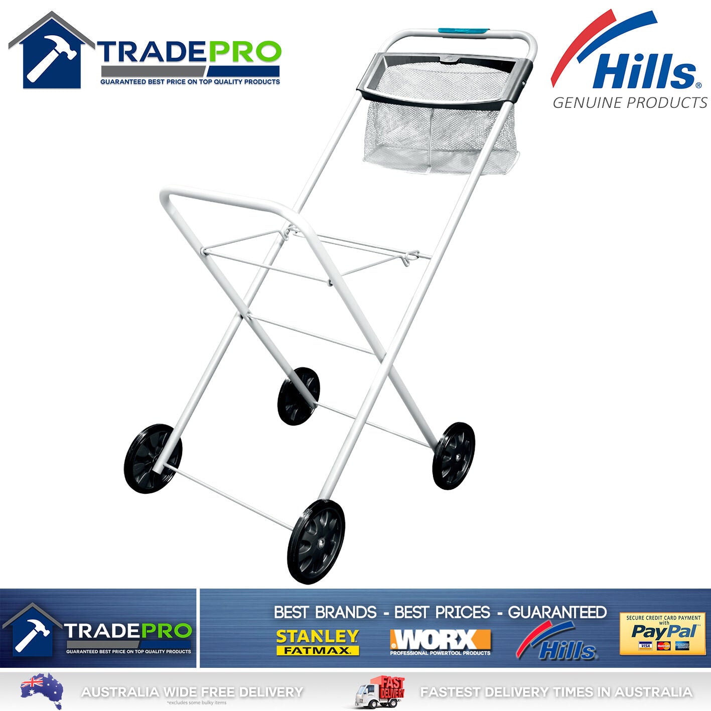 Laundry Trolley Hills® Deluxe Panache with Peg Basket Foldable Clothes Washing