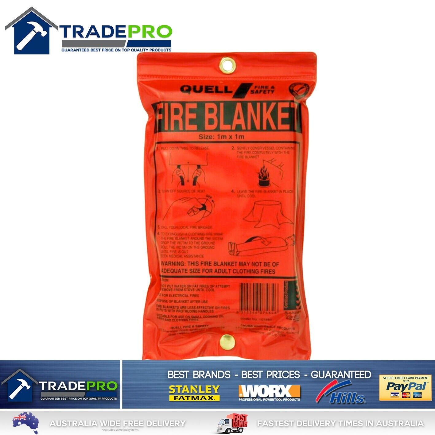 Fire Blanket Quell Chubb Premium Large 1Mtr Safety Kitchen Fire Extinguiser Rug