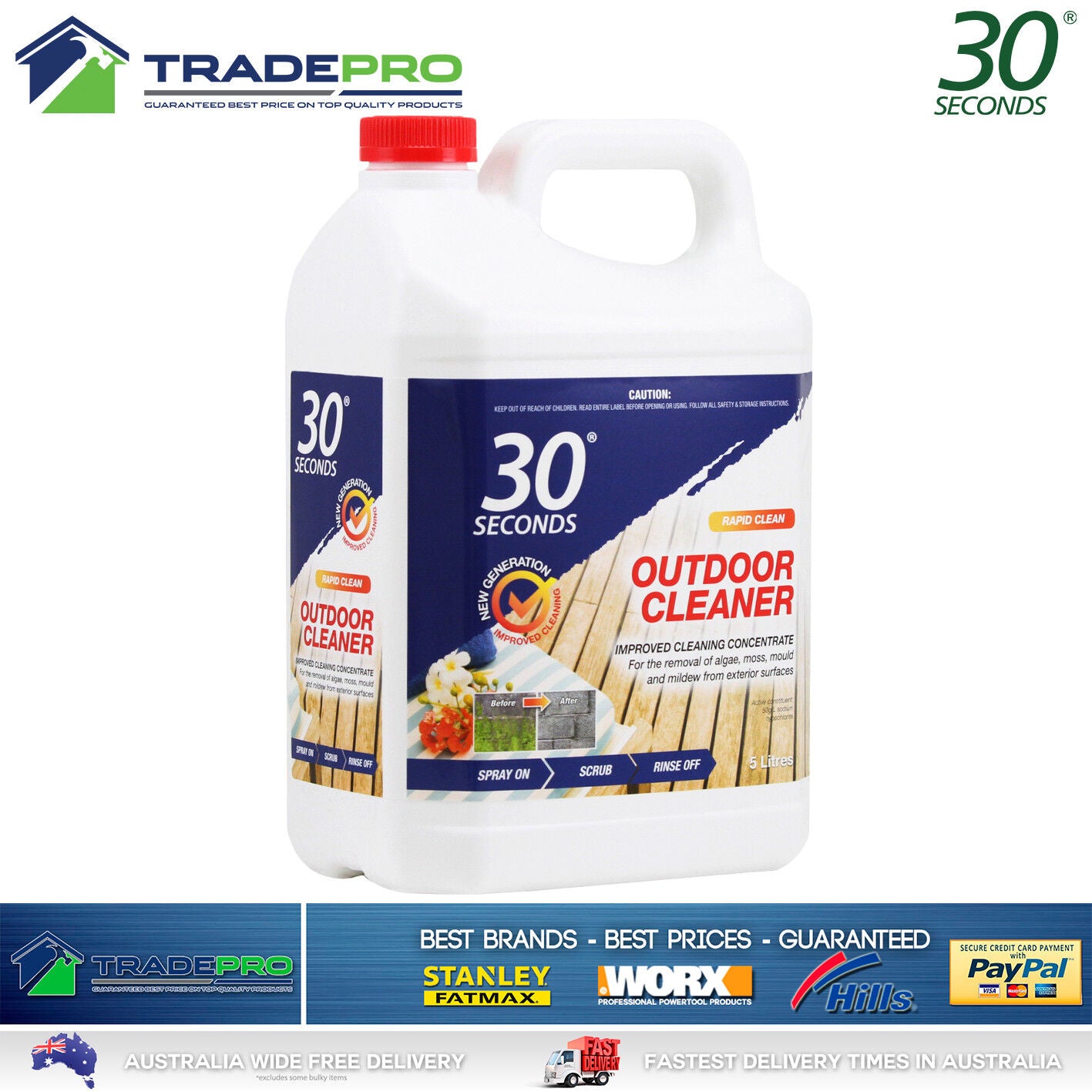 Outdoor Cleaner 30 Seconds 5Ltr NEW FORMULA PRO Concentrate Moss Mould Algae 5L