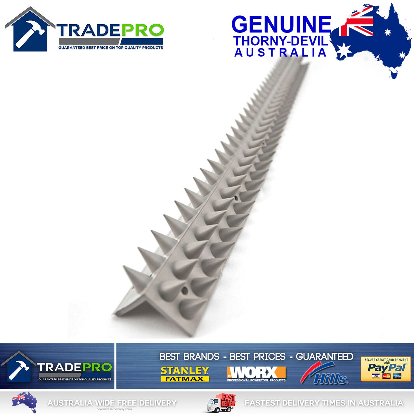 Thorny Devil® Spikes L Shape Grey PVC 45cm Bird Possum Fence Climbing Deterrent