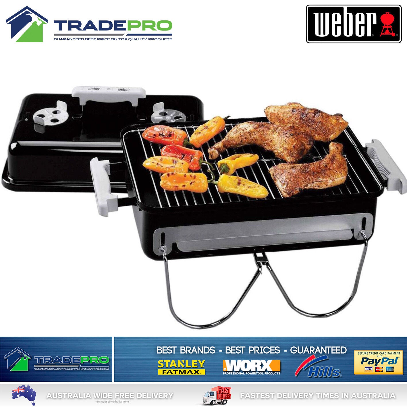 Weber BBQ Go Anywhere PRO with Hood Portable Charcoal Grill Camp Cooker Stove
