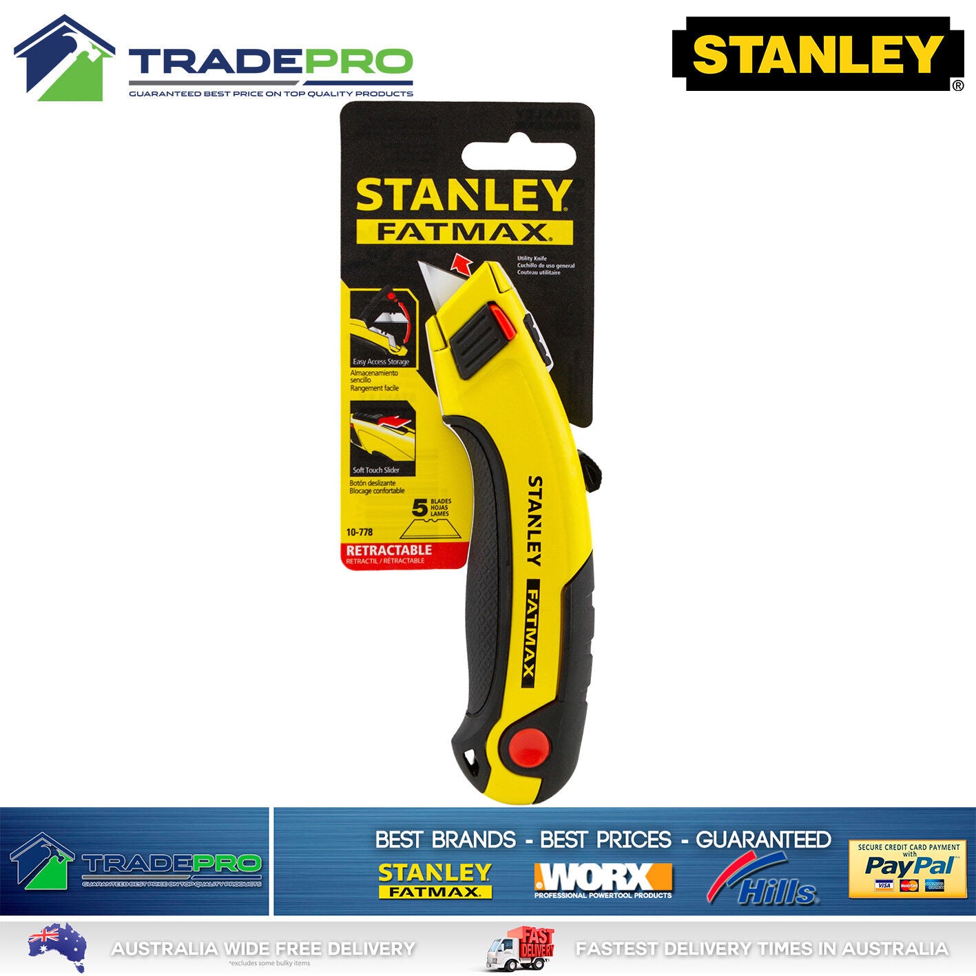 Genuine Stanley® Fatmax New PRO Retractable Ultility Knife with 5 Blades Quality