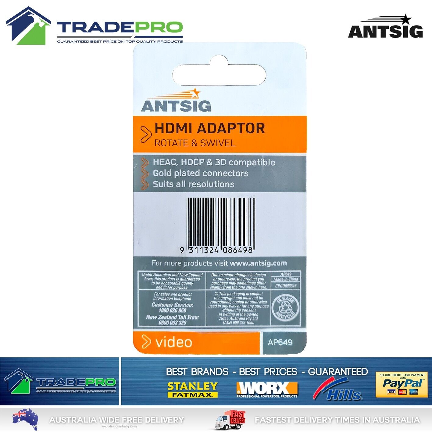 HDMI TV Adaptor Antsig Rotate Or Swivel Input Male to Female Socket Plug PRO
