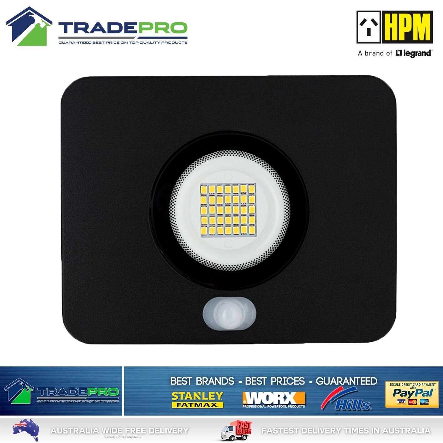 HPM LED Light Floodlight Slim Black 15W Sensor Outdoor Security Weather Resist