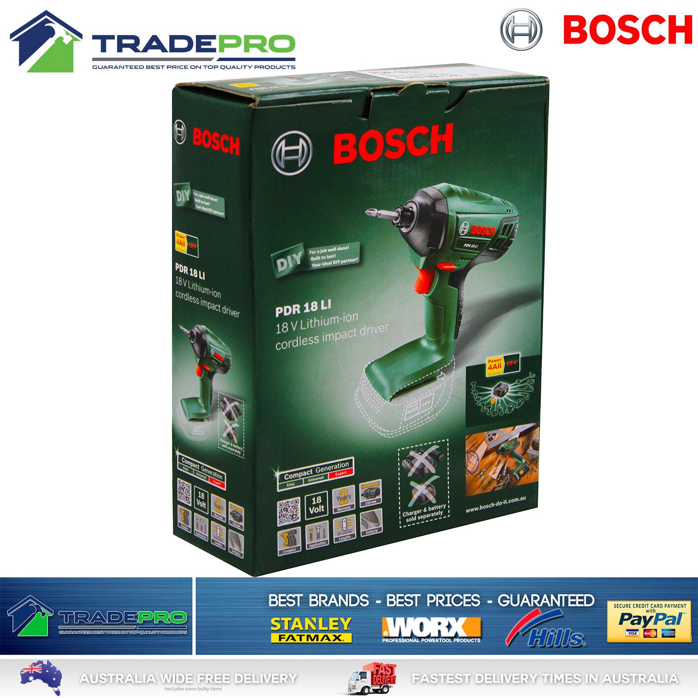 Cordless Bosch 18v Lithium Impact Driver PRO V/Speed Forward & Reverse Tool Only