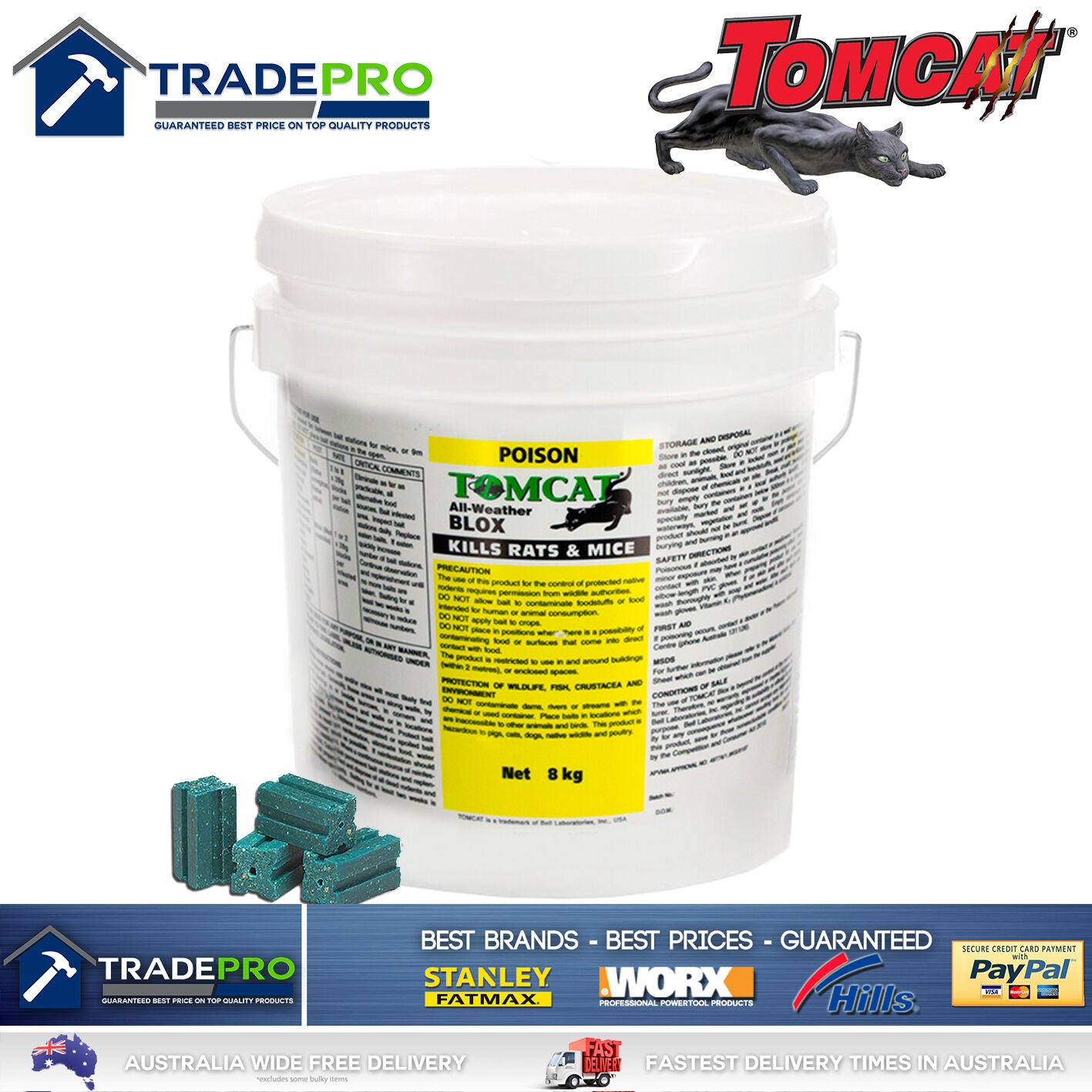 Tomcat Ultra All Weather Blox 8kg Rat Bait Mouse Trap Poison Rodent Killer