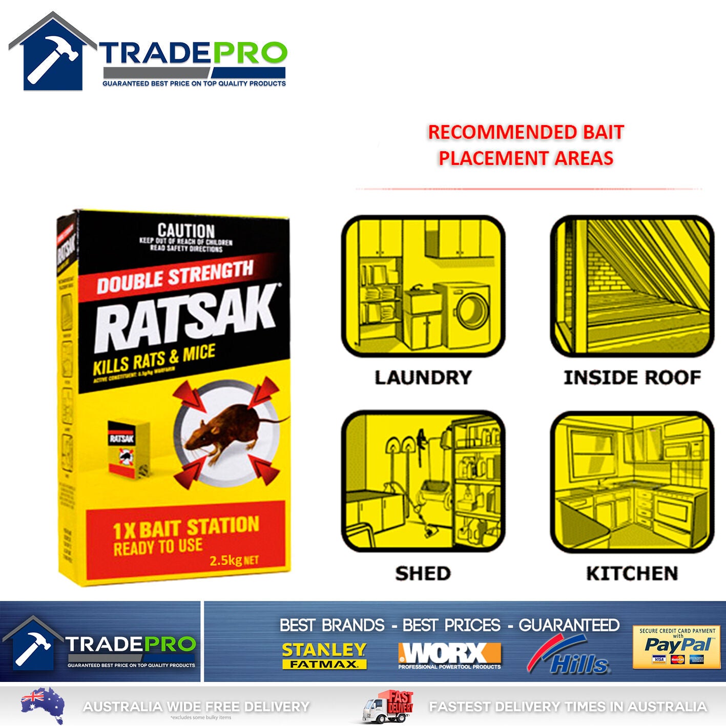 Ratsak Double Strength Huge 2.5kg Rat Mouse Killer Mice Rodent Bait Trap 1046903