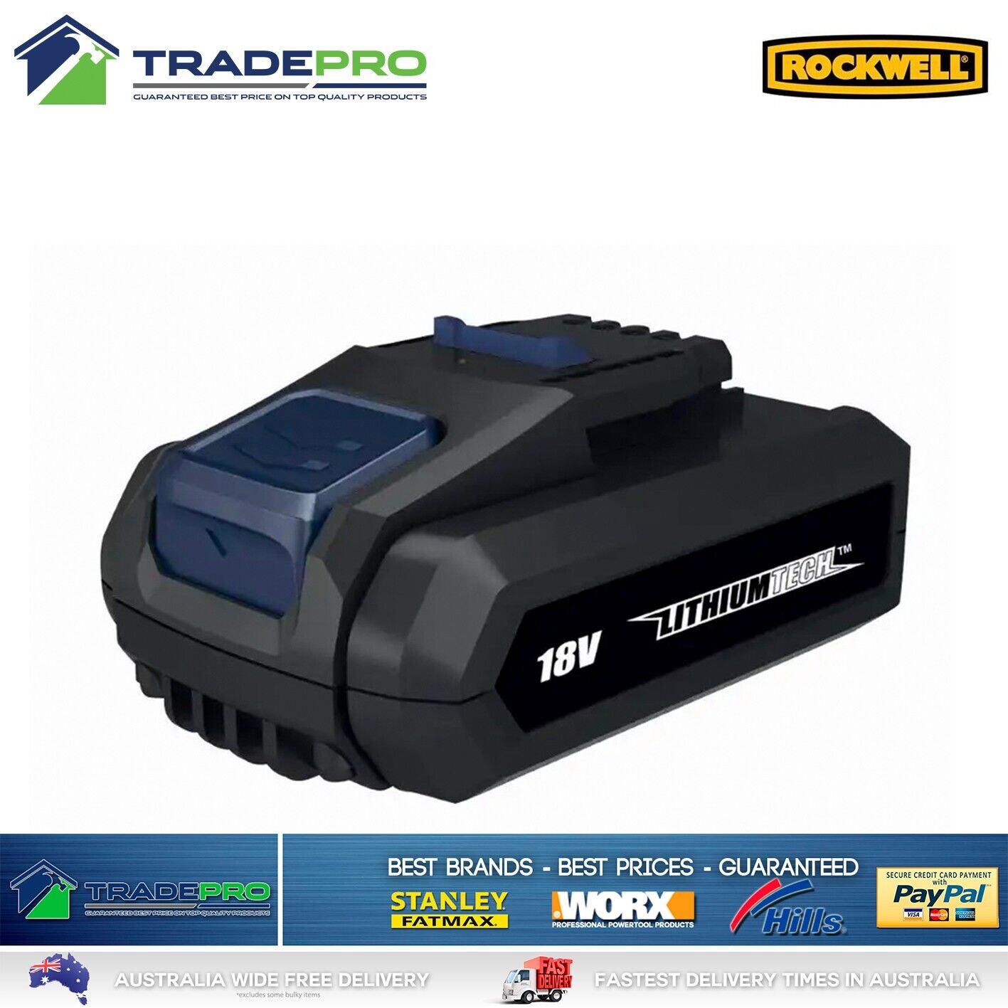Rockwell® Genuine 18V 2.0Ah Li-Ion Battery & Rapid Charger Kit Rechargeable Pro