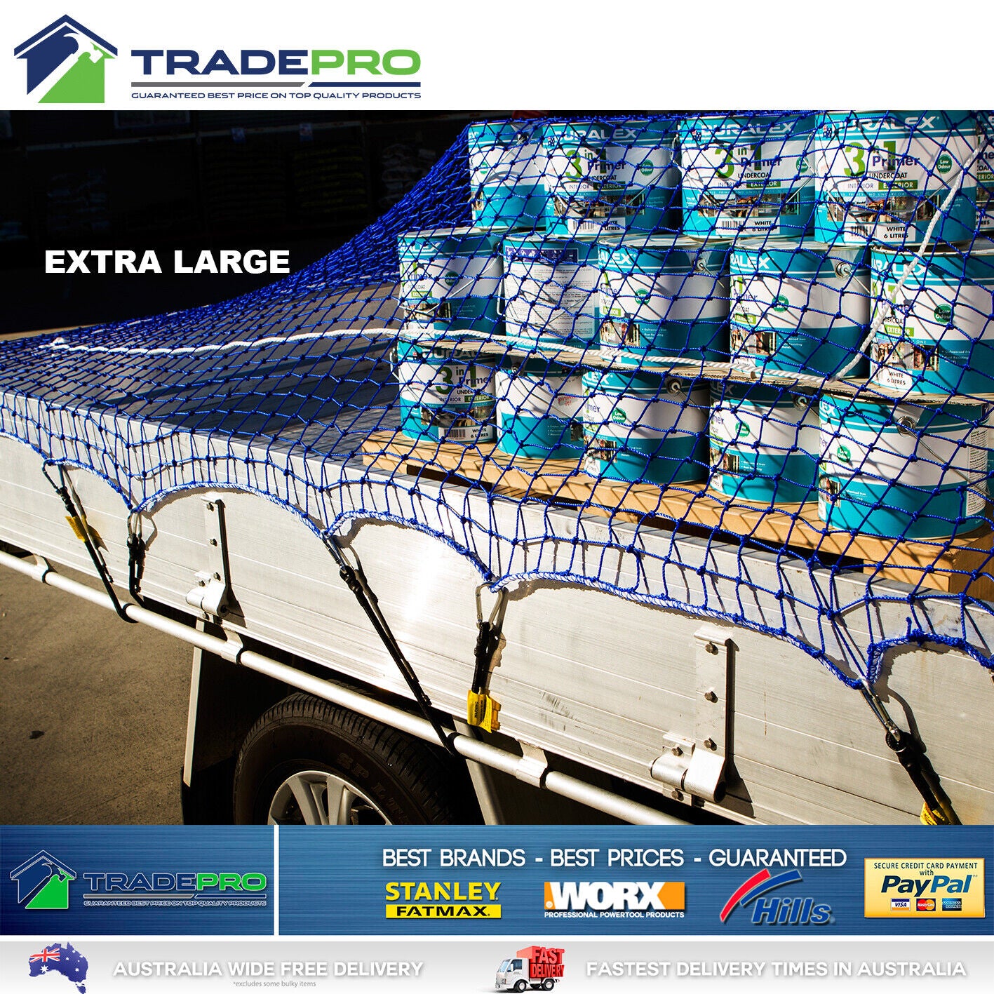 Cargo Net Ute Trailer Heavy Duty 2.5x3.0m Aust Legal with 10x H/Duty Tie Downs