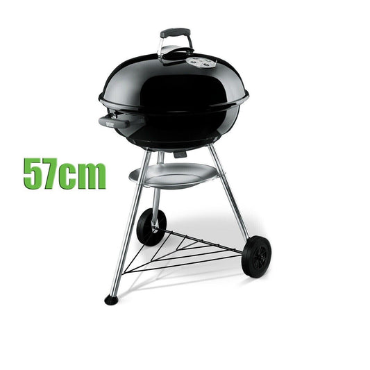 BBQ Weber Charcoal Kettle 57cm Grill with Hood &Wheels Black Barbecue Portable