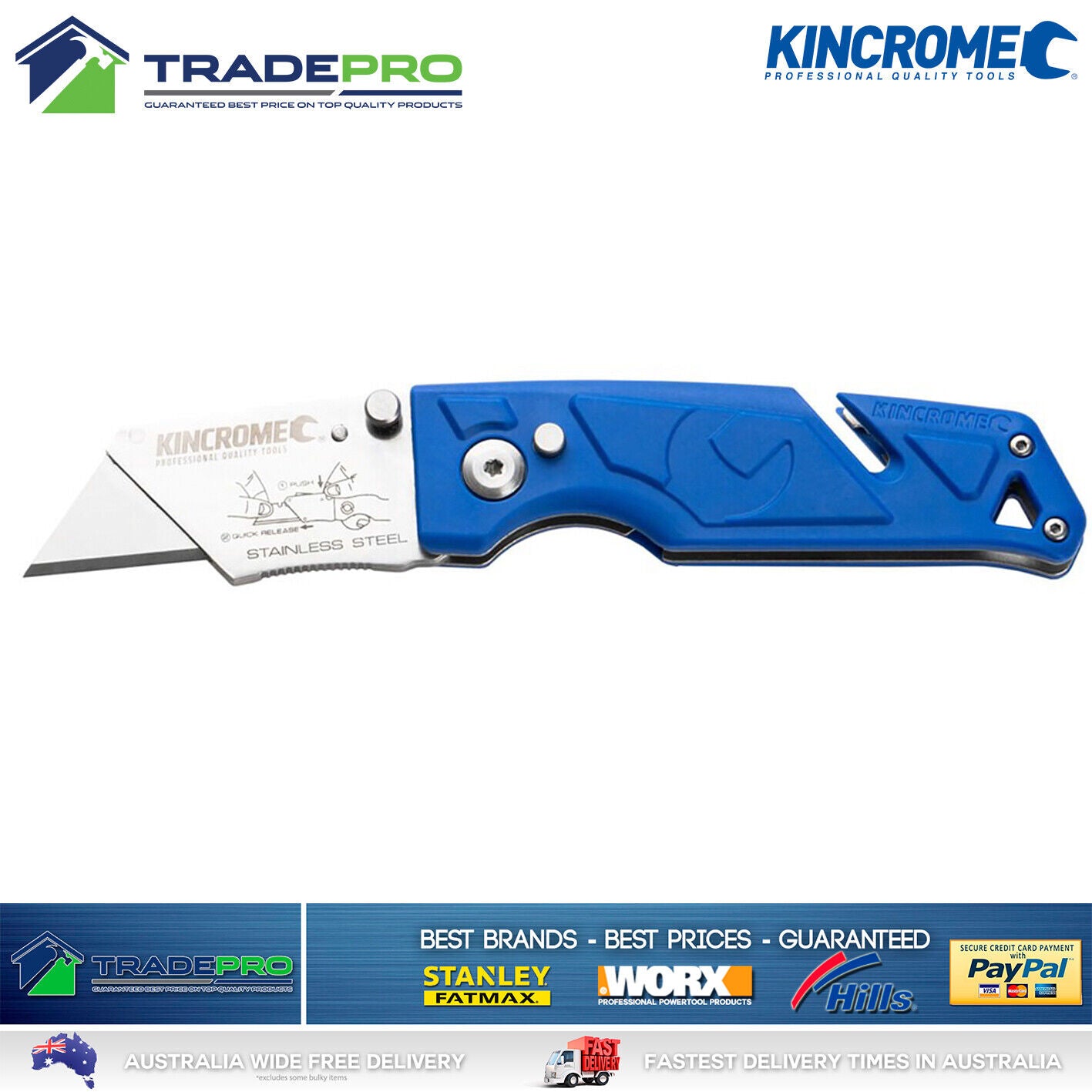 Kincrome® Ultility Knife Folding Box Cutter Blade PRO Pocket Trade Heavy Duty