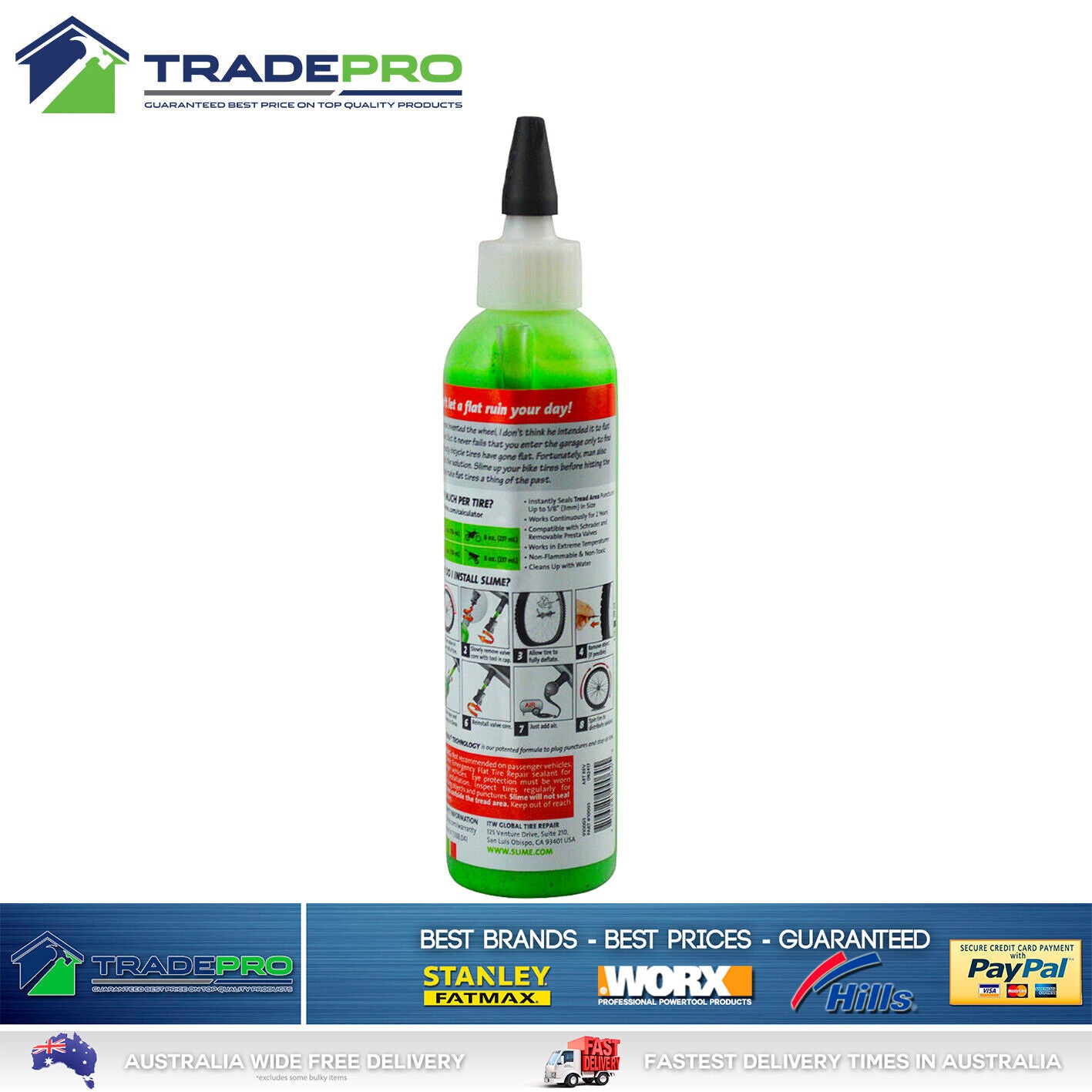 SLIME Bike Tube PRO Sealant Tyre Tire Puncture Repair Solution 8oz 237ml Sealer