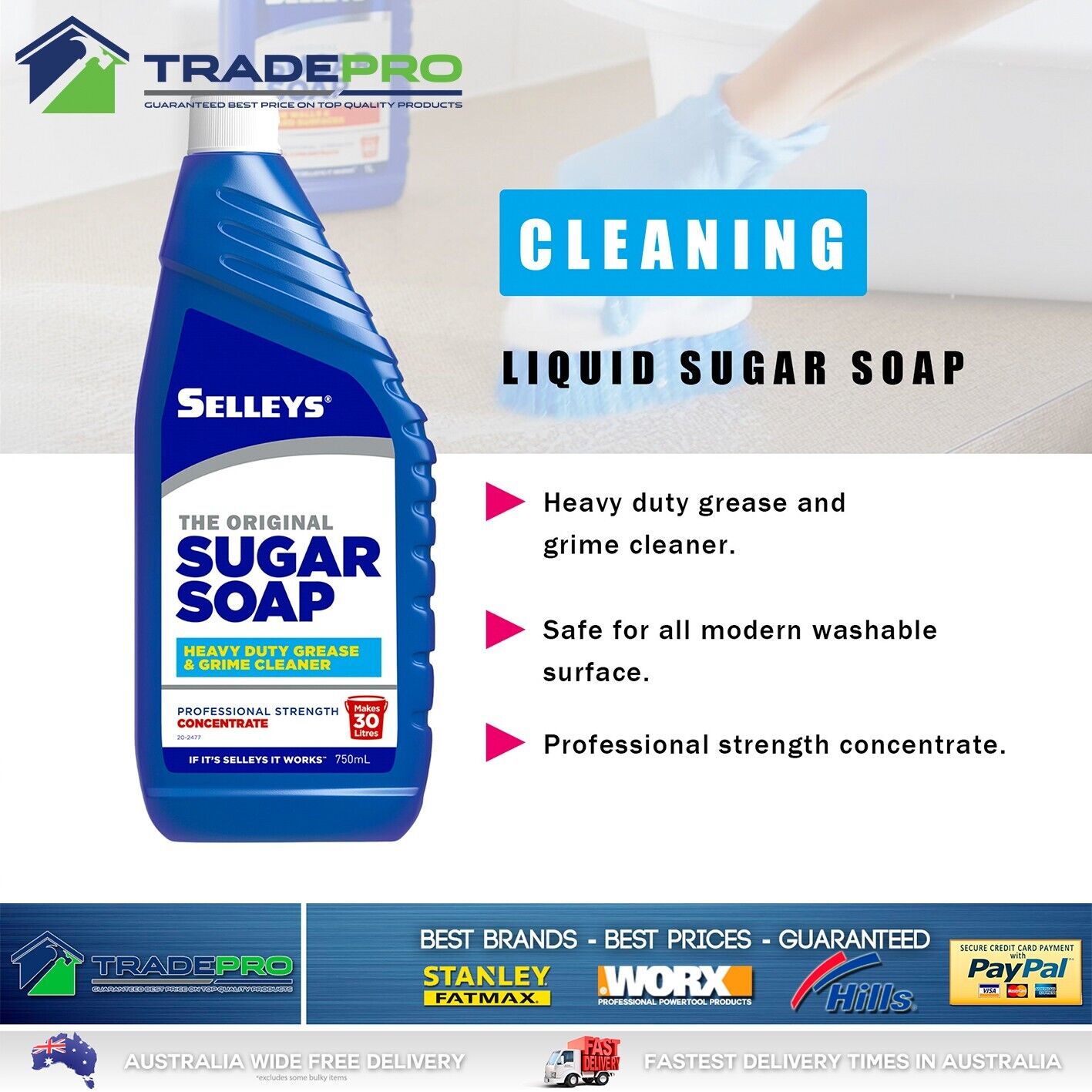 Sugar Soap Selleys 750ml PRO strength Concentrate Paint Grime Prep Cleaner