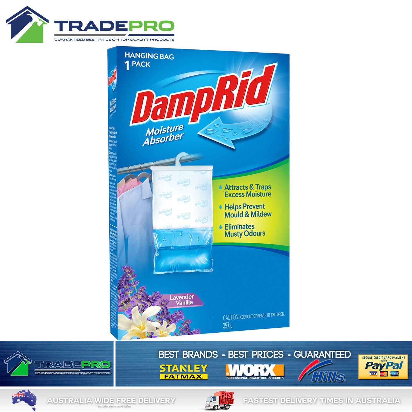 DampRid Hanging Moisture Absorber 397g Damp Rid Lavender Model Mould Odour Kill