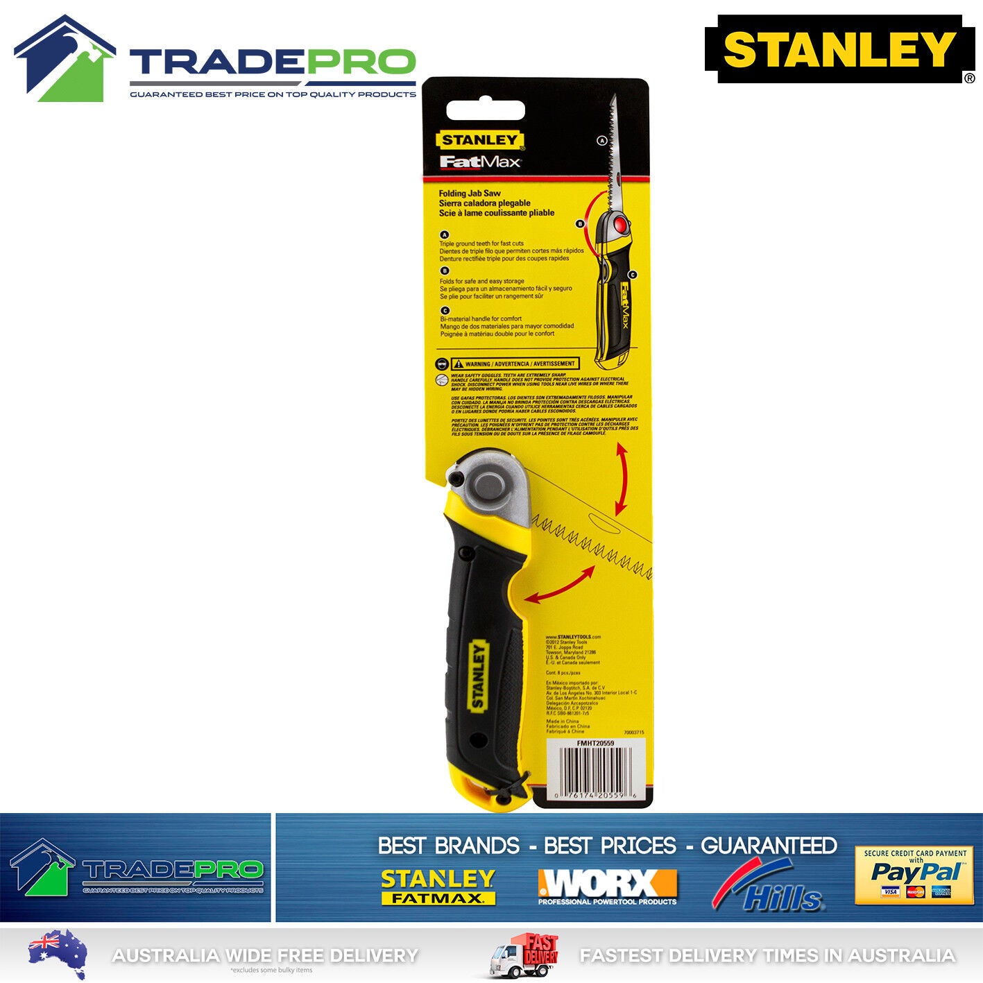 Stanley Fatmax Jab Saw Folding PRO Wallboard Gyprock Drywall & Plaster Board Cut