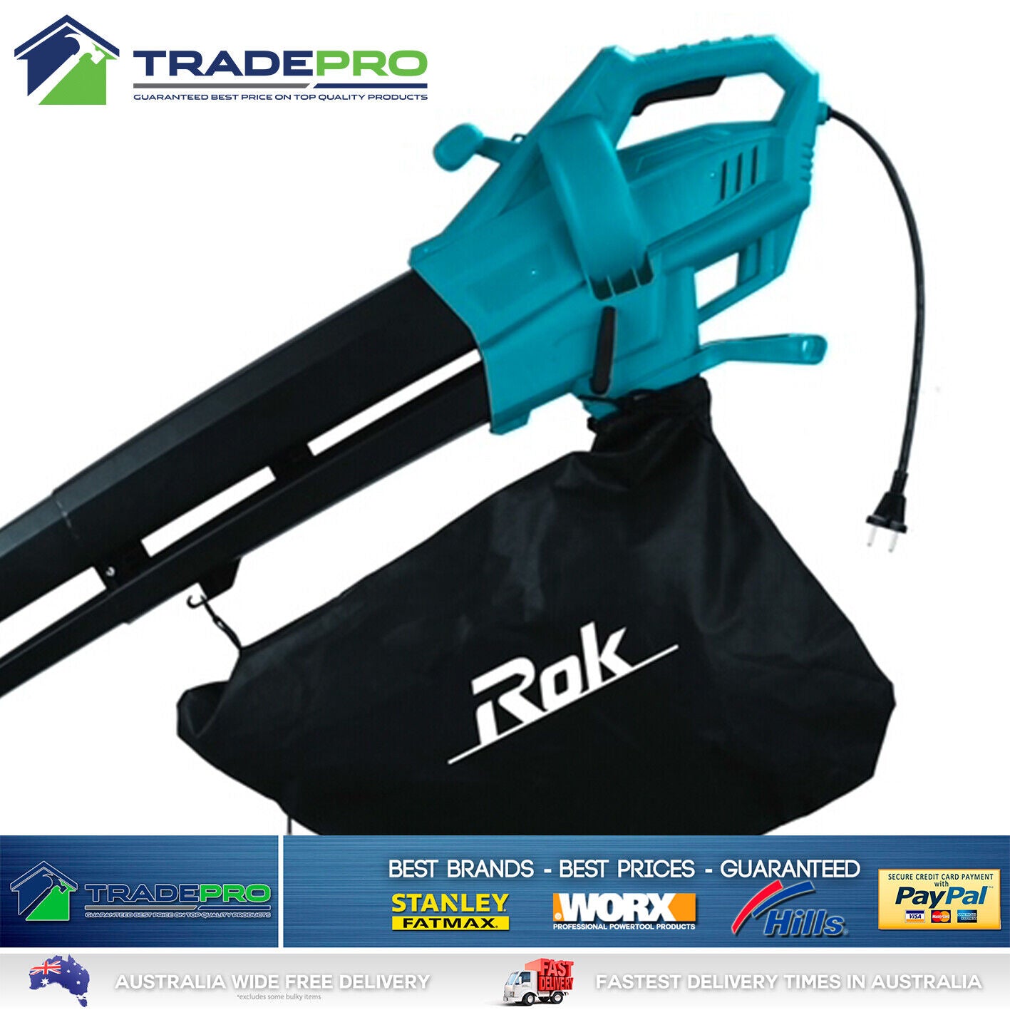 Blower Vac Mulcher Rok Garden Leaf Blower Shredder & Vacuum 2400W Electric 50530