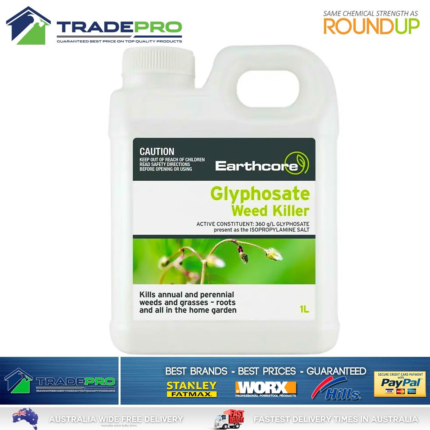 Glyphosate Weed Kill 360gL 1L Glypho PRO Herbicide Killer Spray Eqv/ Roundup LTR