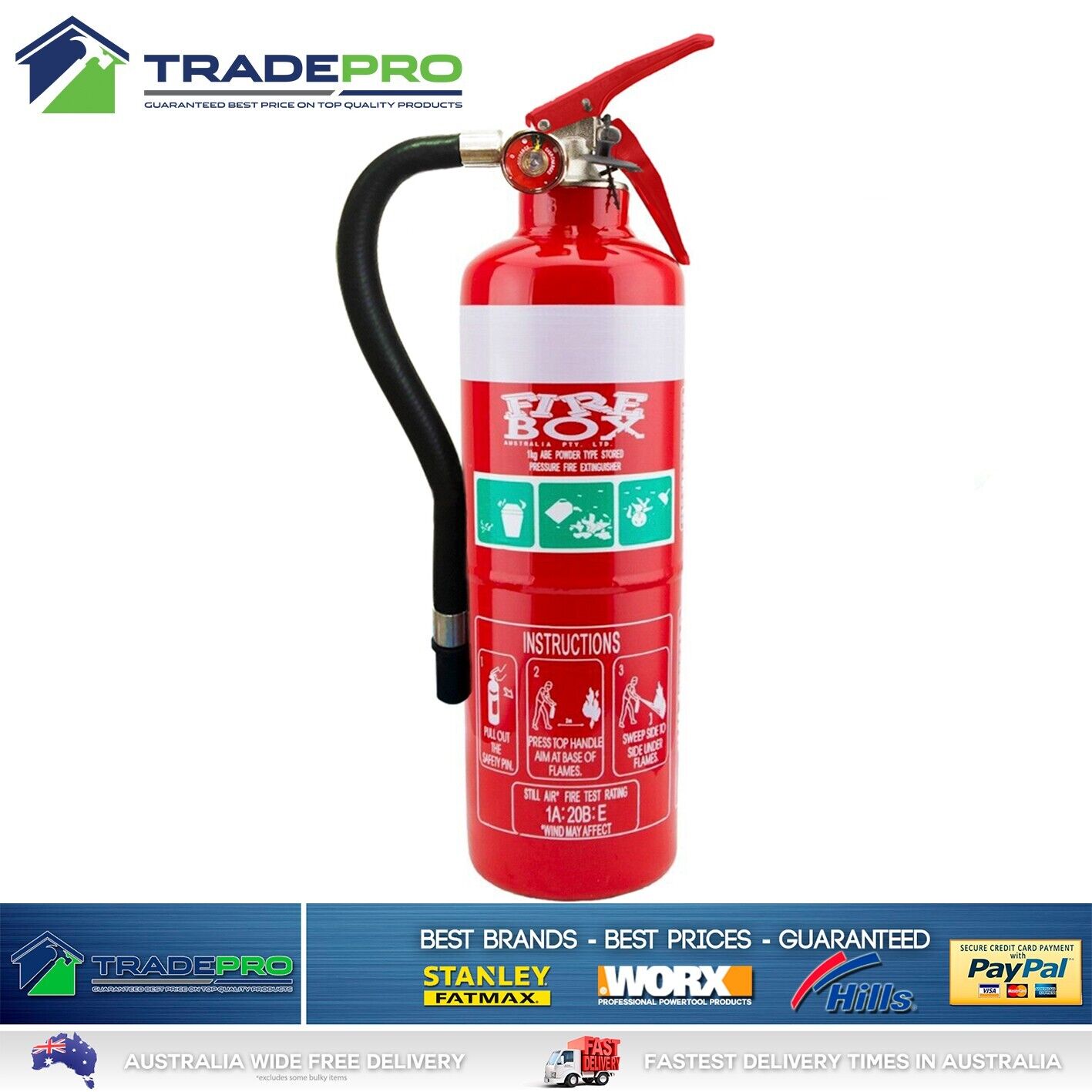 Fire Extinguisher 1kg ABE Dry Powder 1kg Hose & Bracket Car Boat Home Aust App