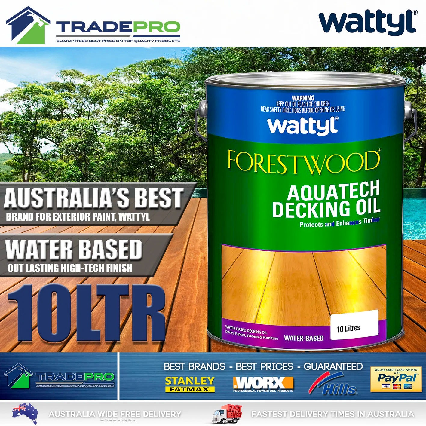 Wattyl Decking Oil PRO Water Based 10L Natural Timber Outdoor Wood Deck 10ltr