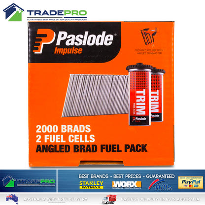 Paslode Genuine Impulse Trimmaster 50mm 2000 16 Gauge Zinc Angled Nails & 2x Gas