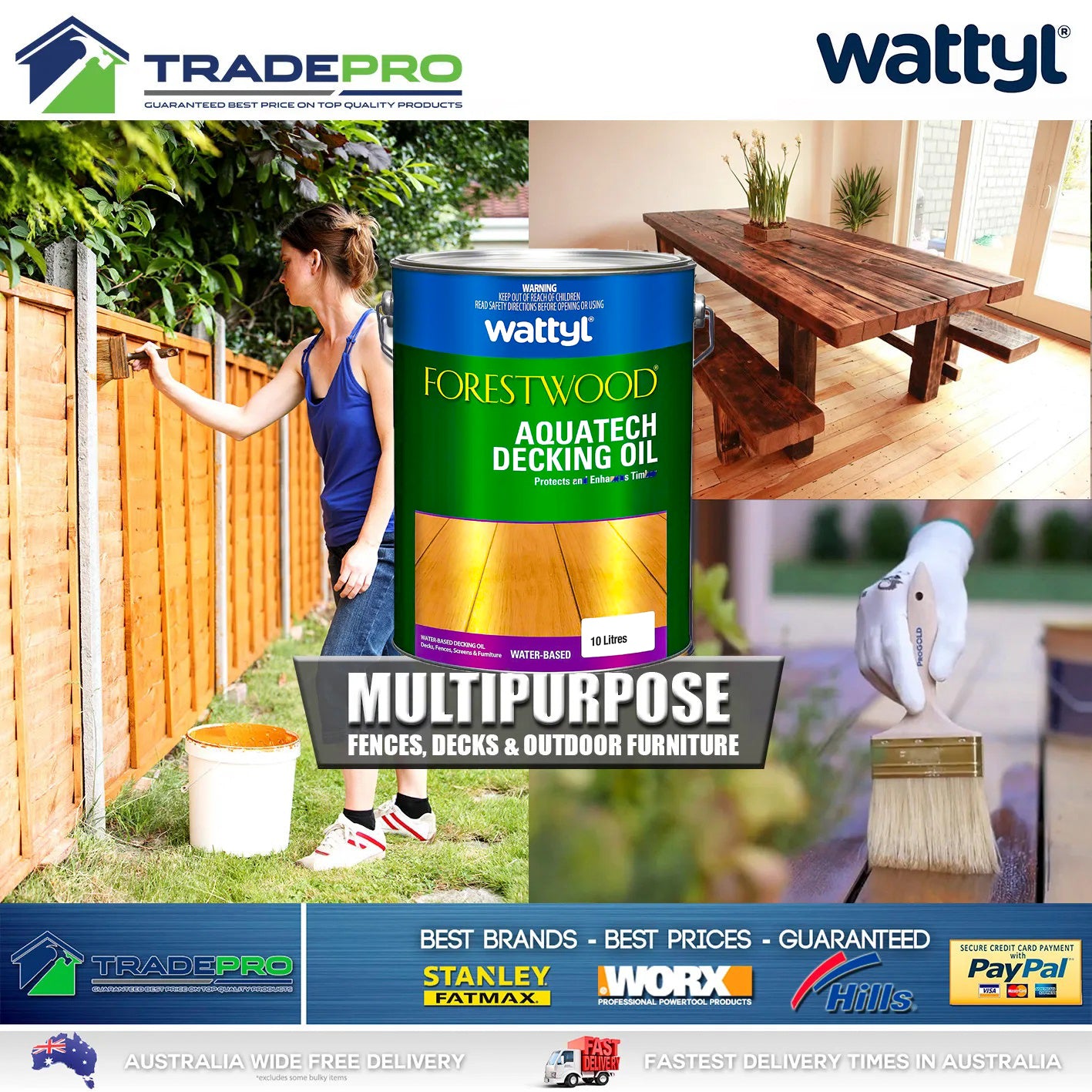 Wattyl Decking Oil PRO Water Based 10L Natural Timber Outdoor Wood Deck 10ltr