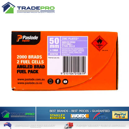 Paslode Genuine Impulse Trimmaster 50mm 2000 16 Gauge Zinc Angled Nails & 2x Gas