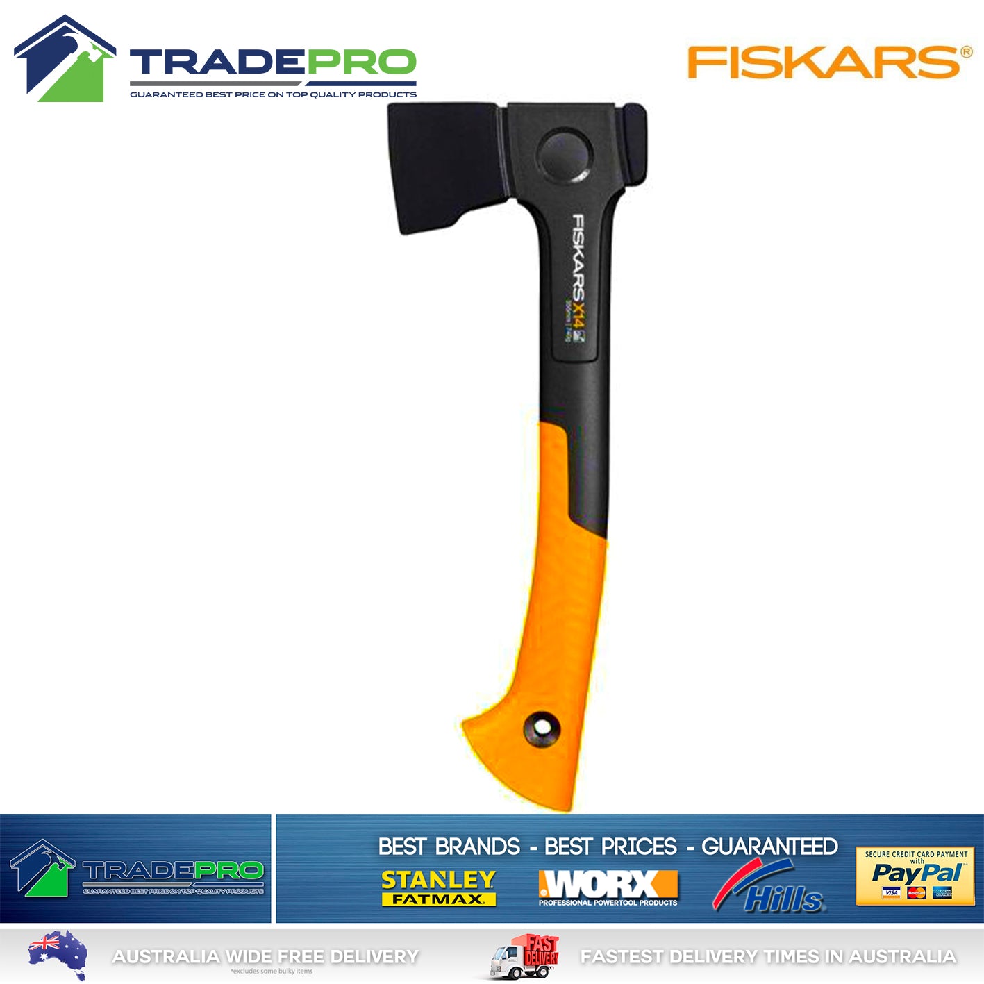 Fiskars Axe X14 XS Chopping Hatchet 355mm Firewood Camping Log Splitter (NEW X7)