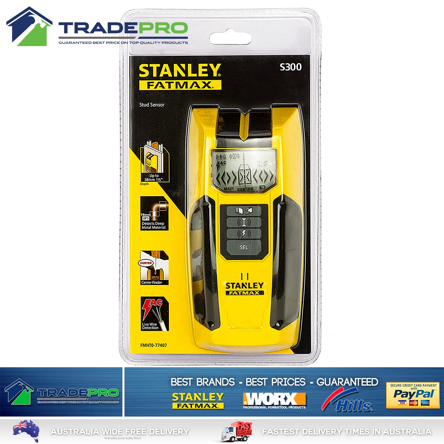 Stanley Stud Detector Sensor Finder FATMAX 300 AC Detection Metal Wood 7771280