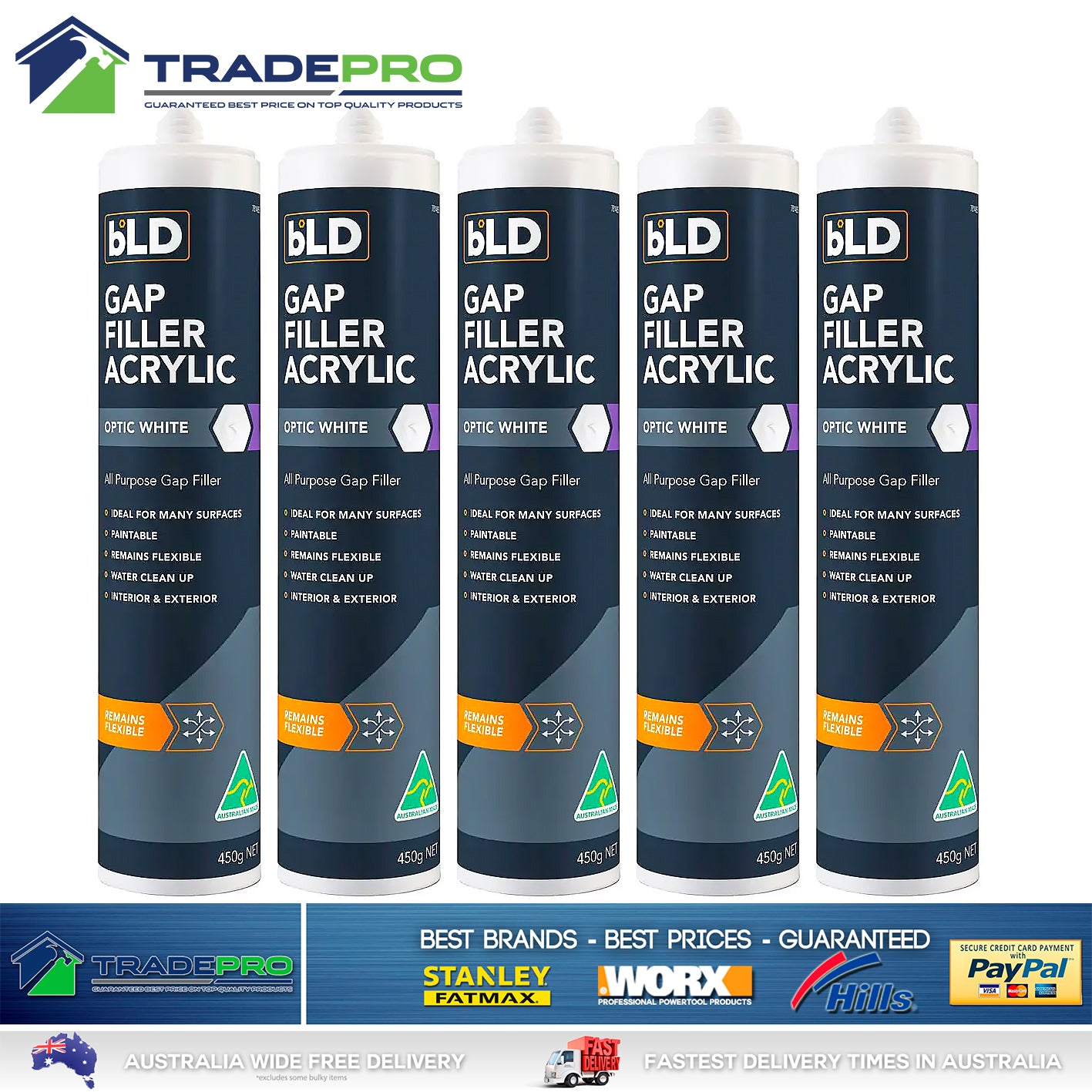 5x Gap Filler 450g White Cartridge No More Gaps Acrylic Sealant 5pc 7814858