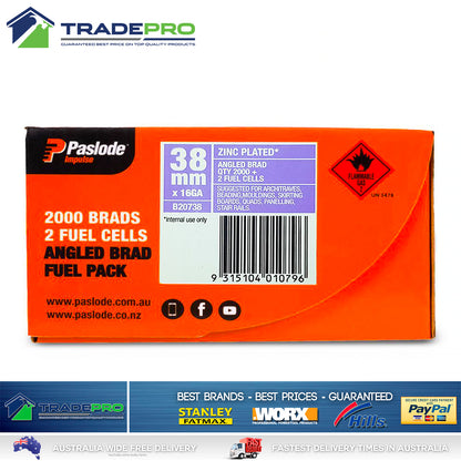3x Paslode Genuine Impulse Trimmaster 38mm 2000 16 Gauge Zinc Angled Nails & 2x Gas