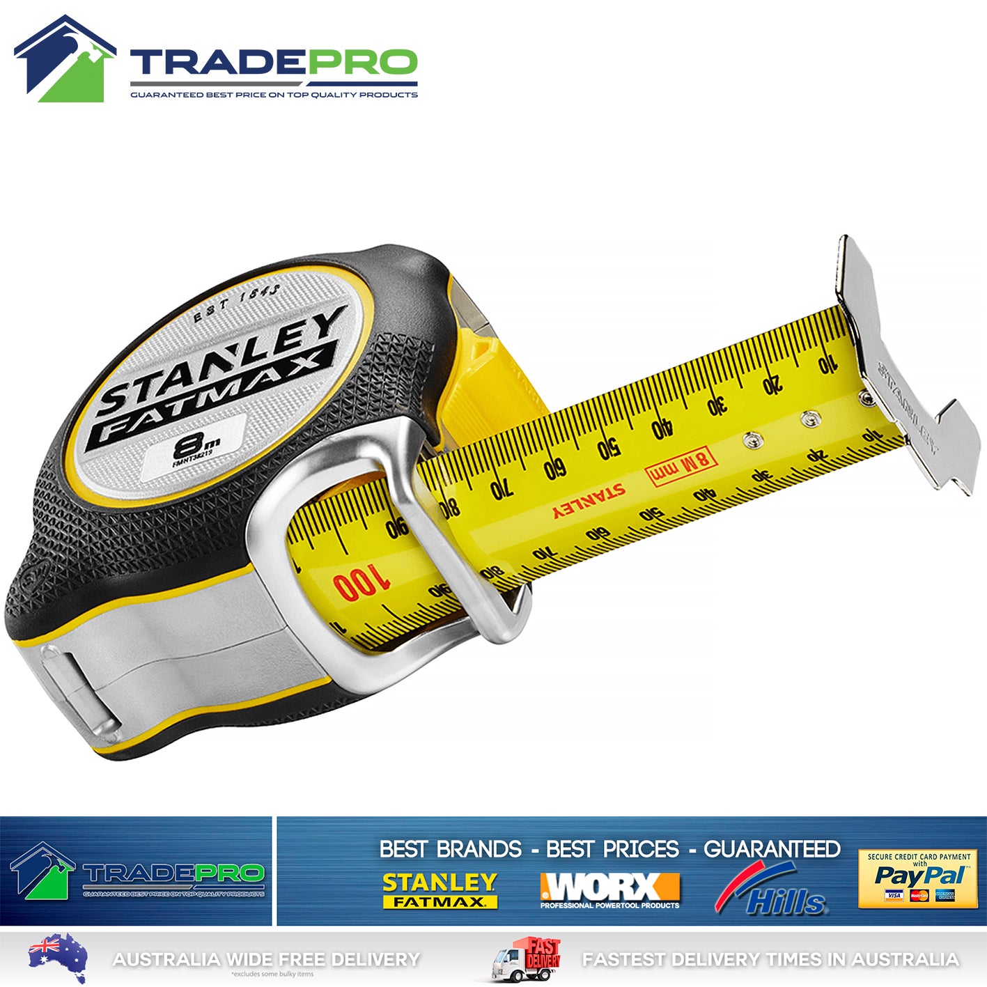 Stanley FatMax Xtreme 8M PRO Metric Tape Measure NEW MODEL Fat Max 8Mtr Metre