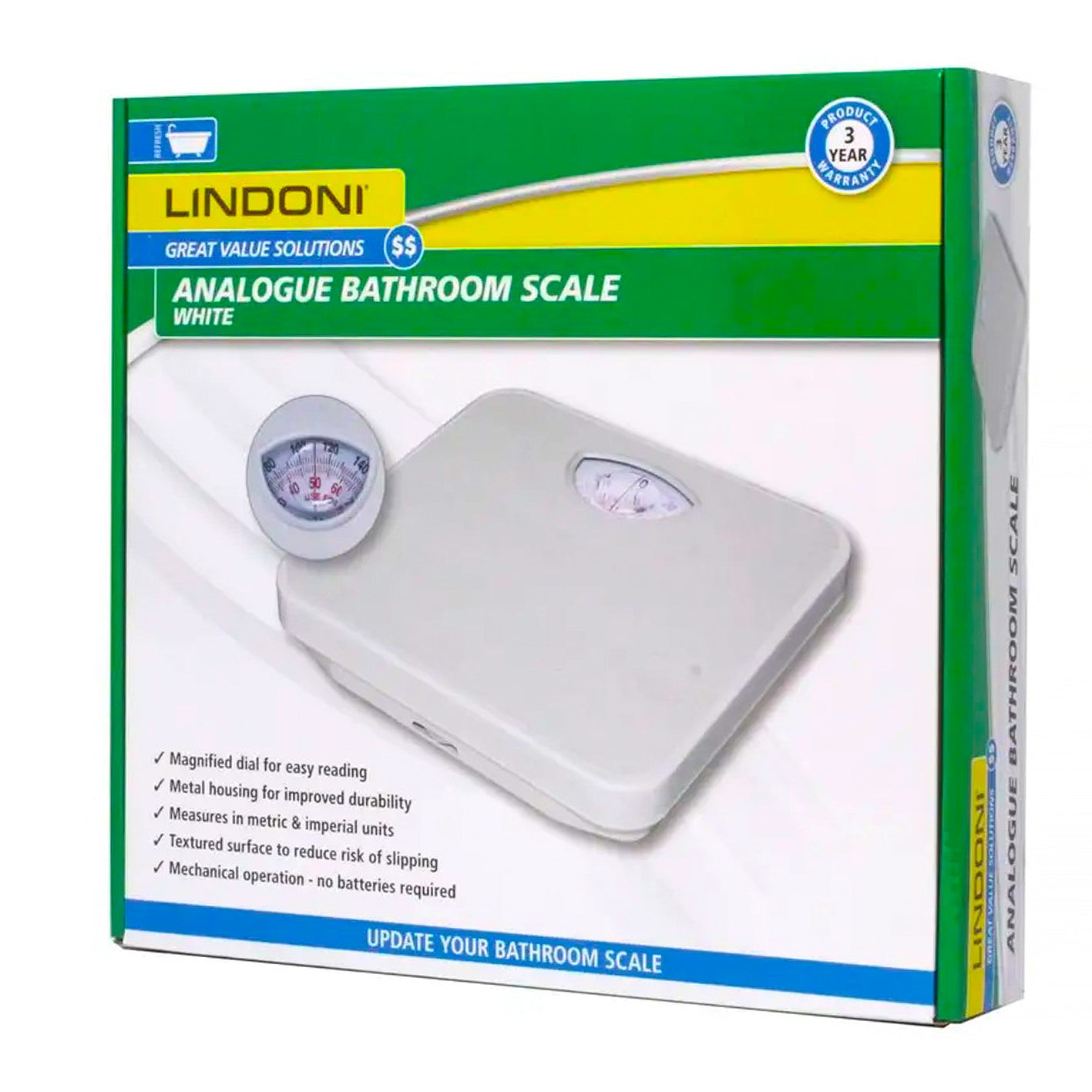 Bathroom Scale Mechanical Lindoni® PRO Quality Weight Scales White 130kg 7545627