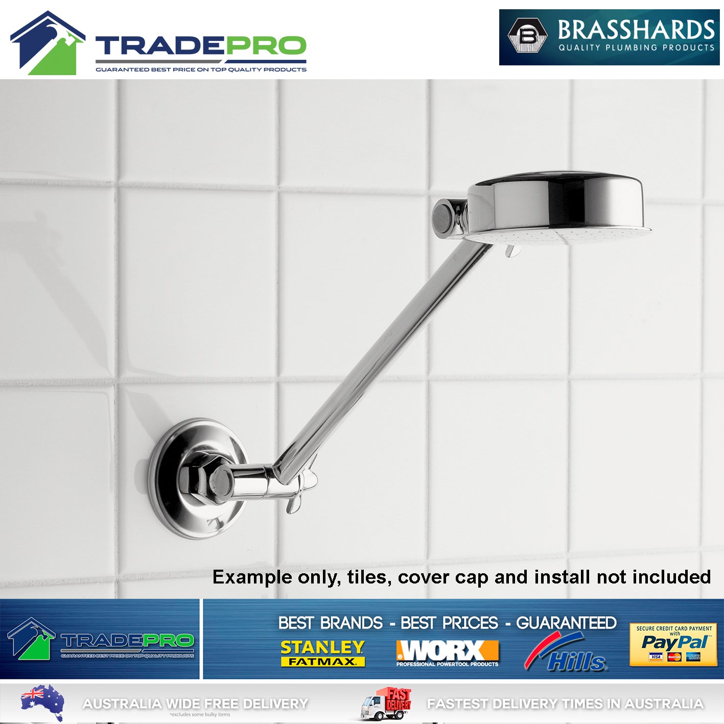 Shower Head & Arm Kit Brasshards® PRO EZYFIT Hi-Low Chrome All Directional WELS
