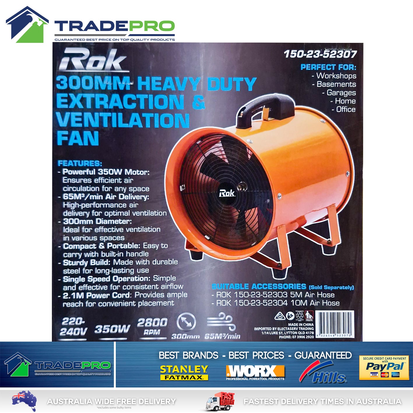 Blower Fan Cooler Large Commercial Workshop ROK 300mm 520W Extraction 3743770