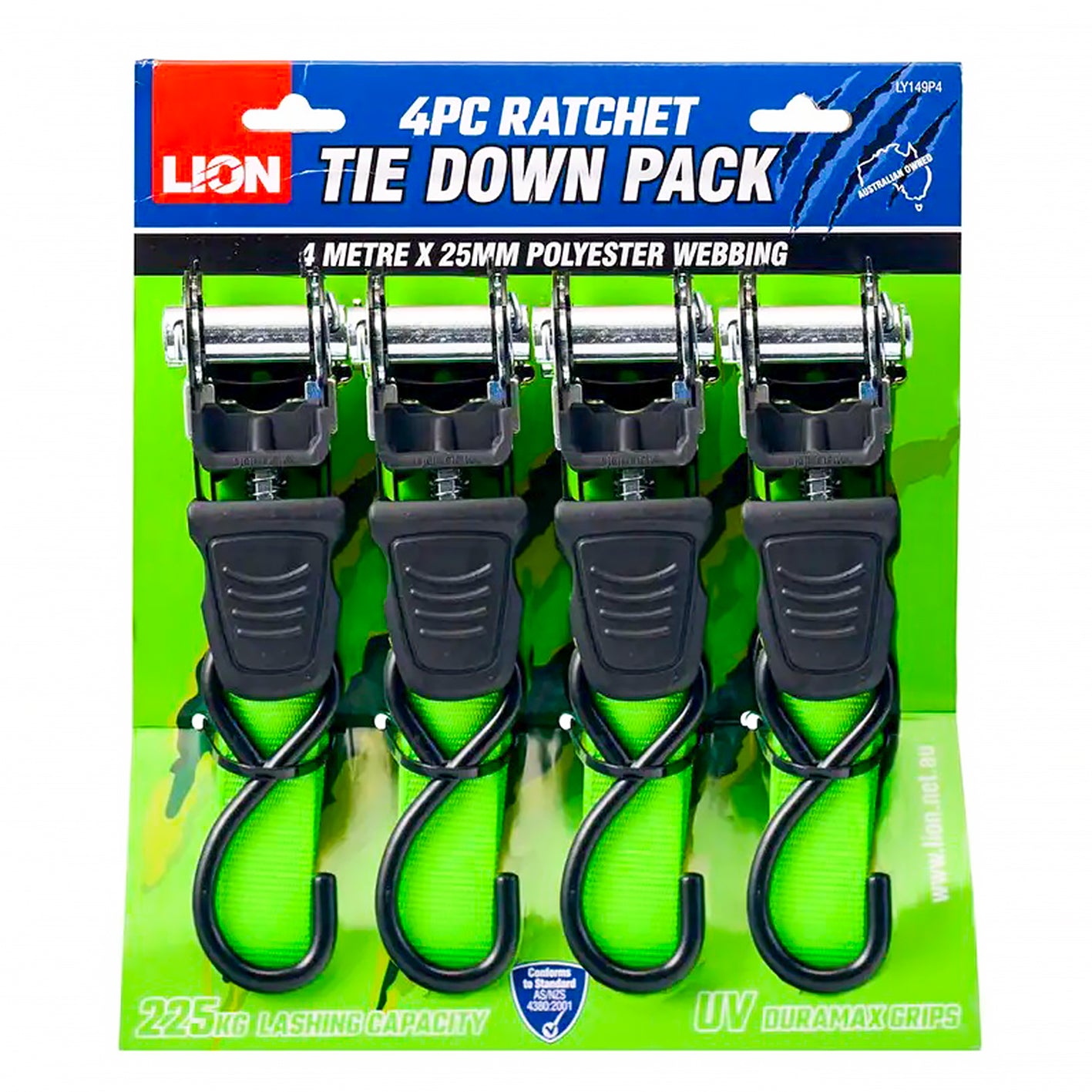 Ratchet Tie Down Heavy Duty 4x25MM 4PC 4M PRO Trailer Truck Commercial Straps